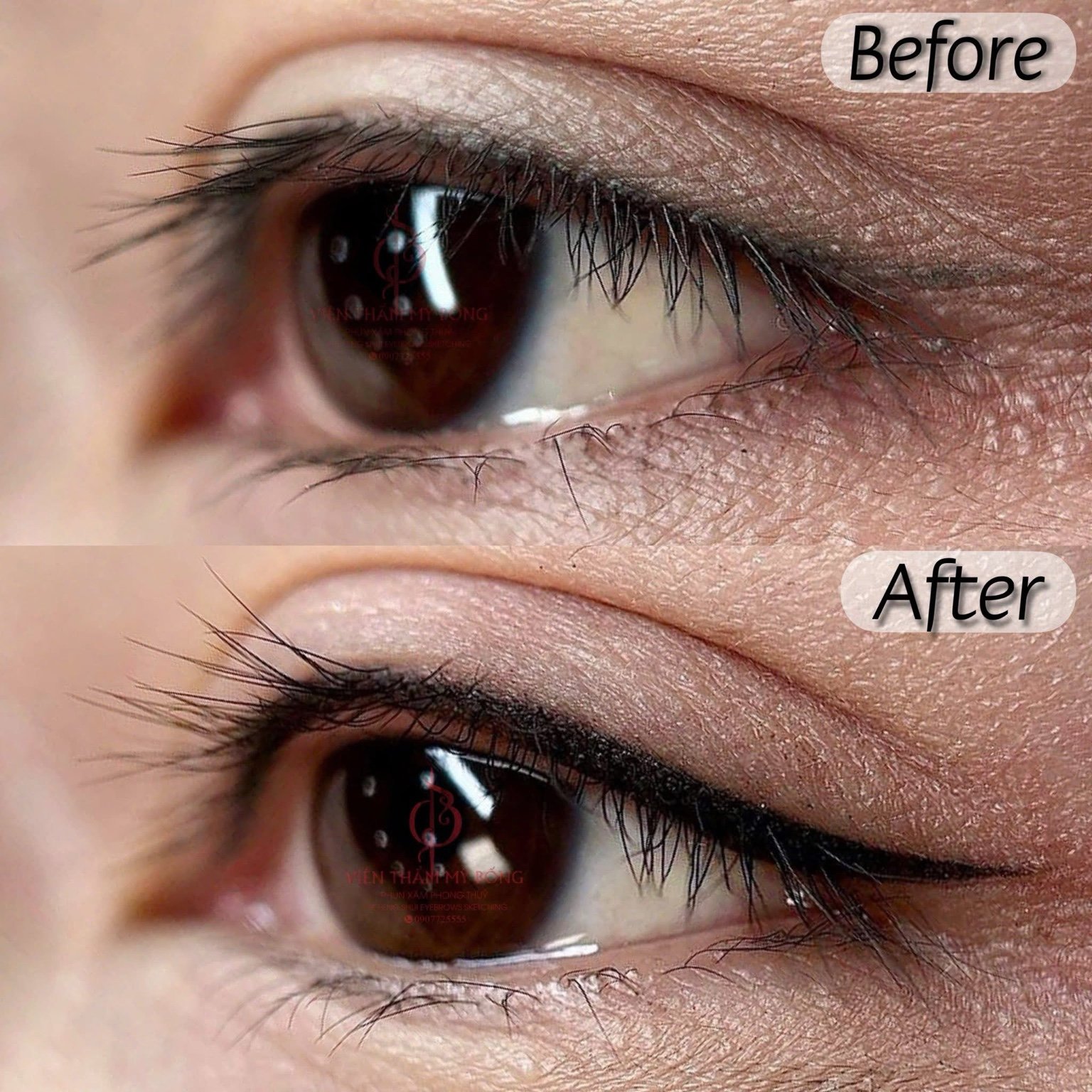 Before and after eyeliner permanent makeup at DIVA Skin Clinic Poipet